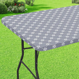 Rectangle Vinyl Table Cloth, Elastic Fitted Tablecloth with Flannel Backing, Waterproof Plastic Table Cover Fits 6 Foot Folding Tables for Easter, Camping, Indoor and Outdoor (Grey, 30" x 72")