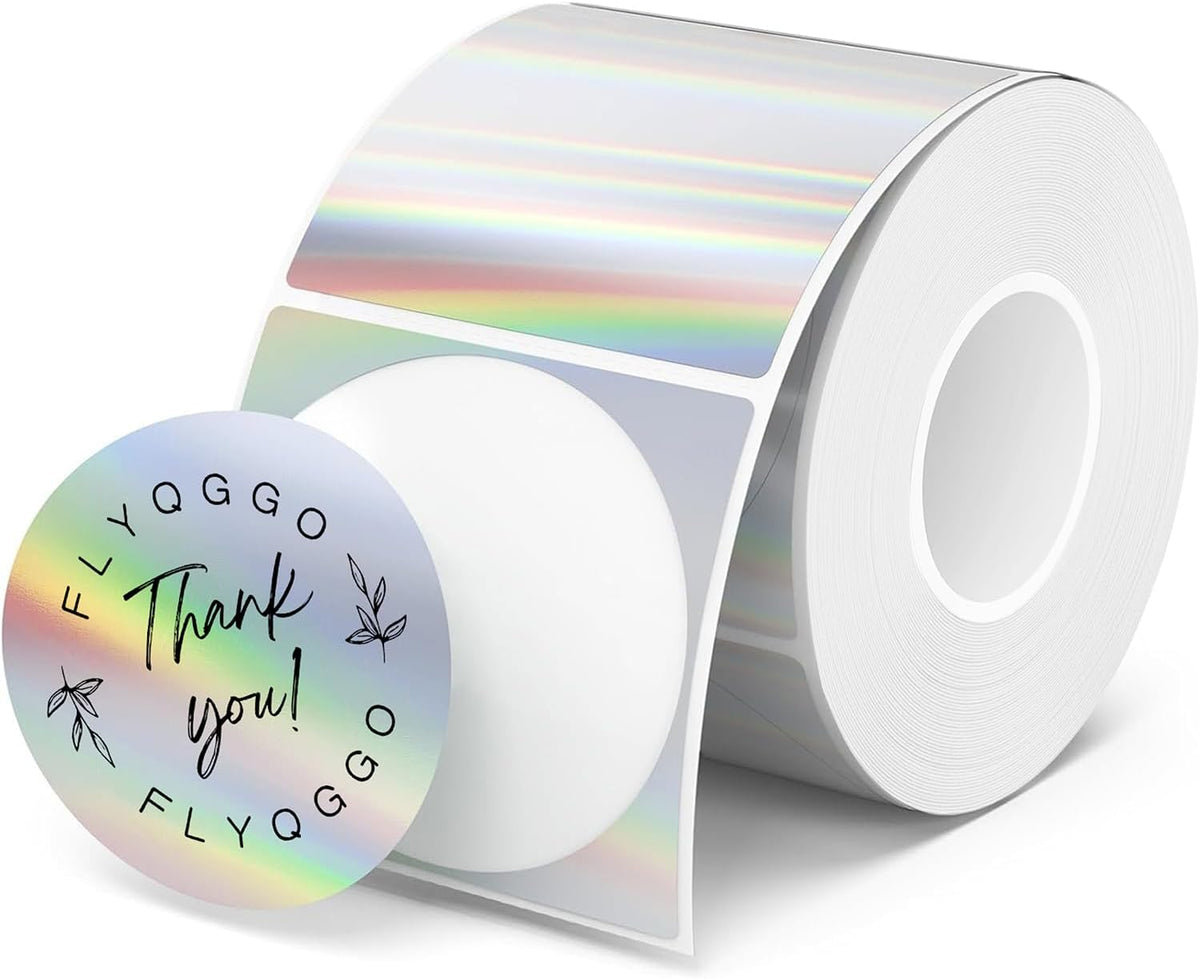 2 inch Round Holographic Thermal Sticker Labels, Waterproof & Rainbow Wave & Glitter Design, for Price/Name Tag, Barcode, DIY Custom Logo Design, Sliver(200Pcs/Roll)
