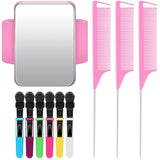 10 Pcs Hair Styling Tools Set Magnetic Gel & Silicone Wristband for Stylists and Braiders, Wrist Strap, 3 Rat Tail Combs and 6 Plastic Clips(Pink Wrist Strap)