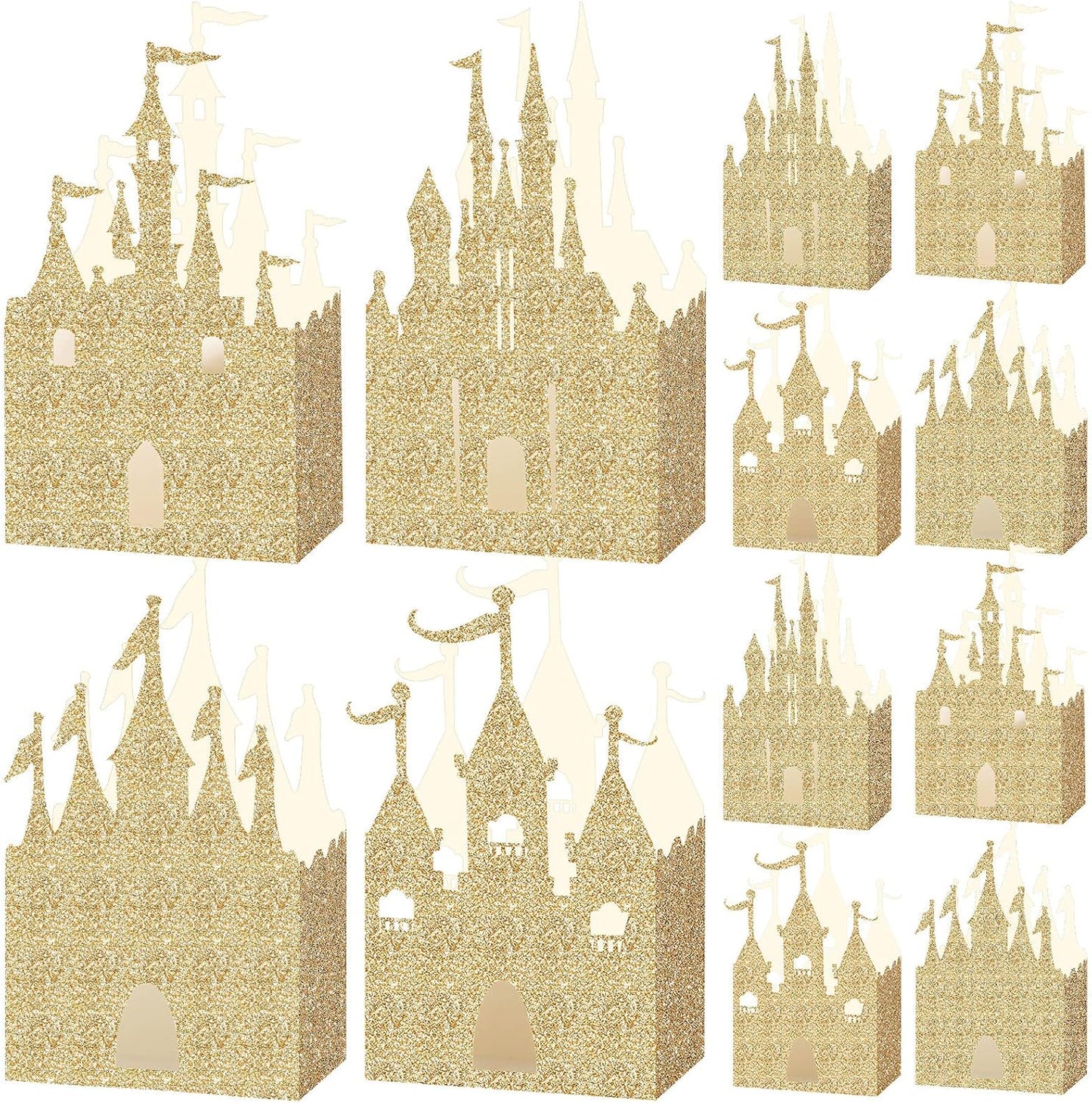 30 Pieces Castle Box Princess Candy Box Glitter Castle Favor Treat Gift Princess Party Decorations Baby Shower Wedding Supplies(Gold)