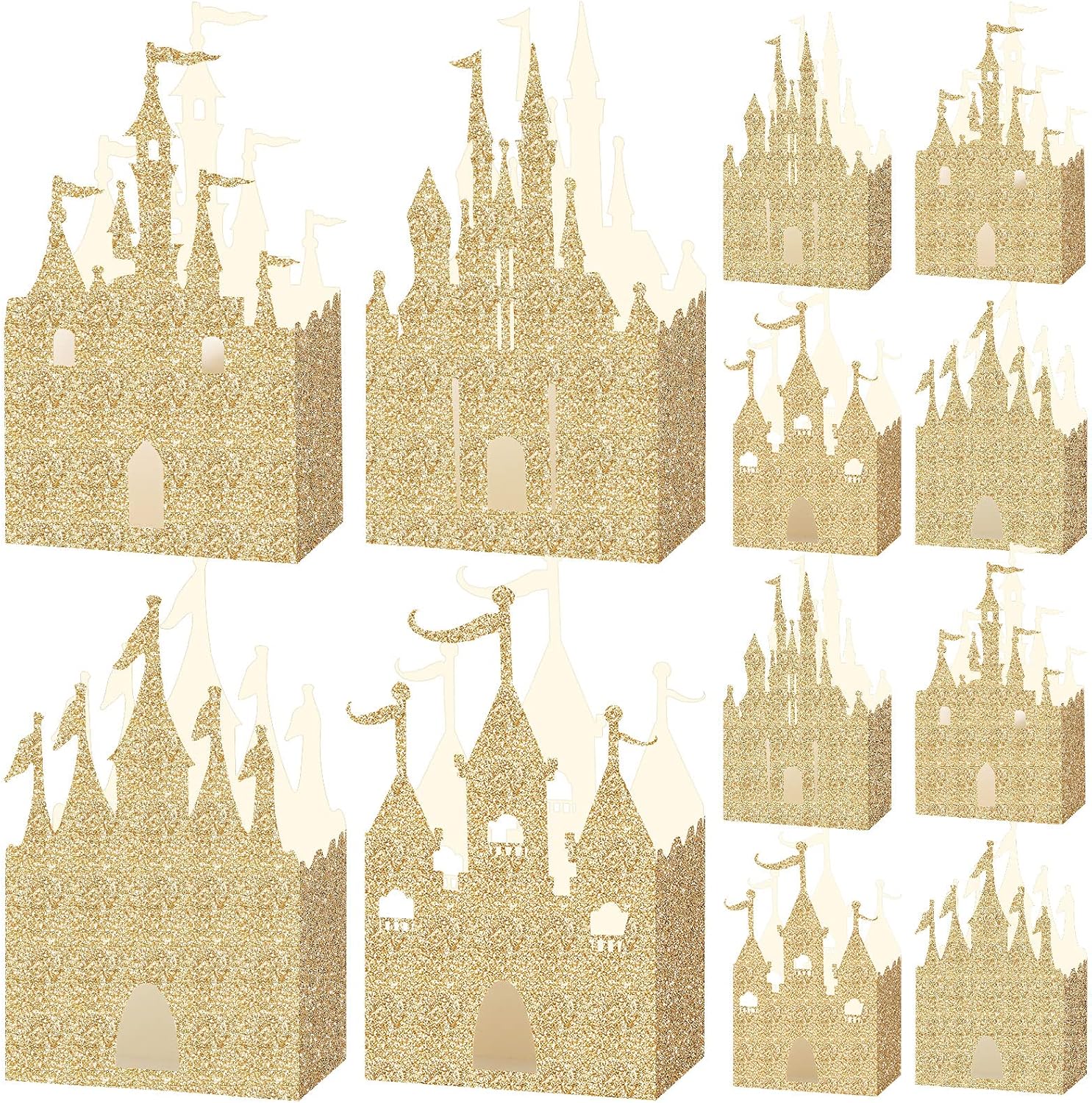 30 Pieces Castle Box Princess Candy Box Glitter Castle Favor Treat Gift Princess Party Decorations Baby Shower Wedding Supplies(Gold)