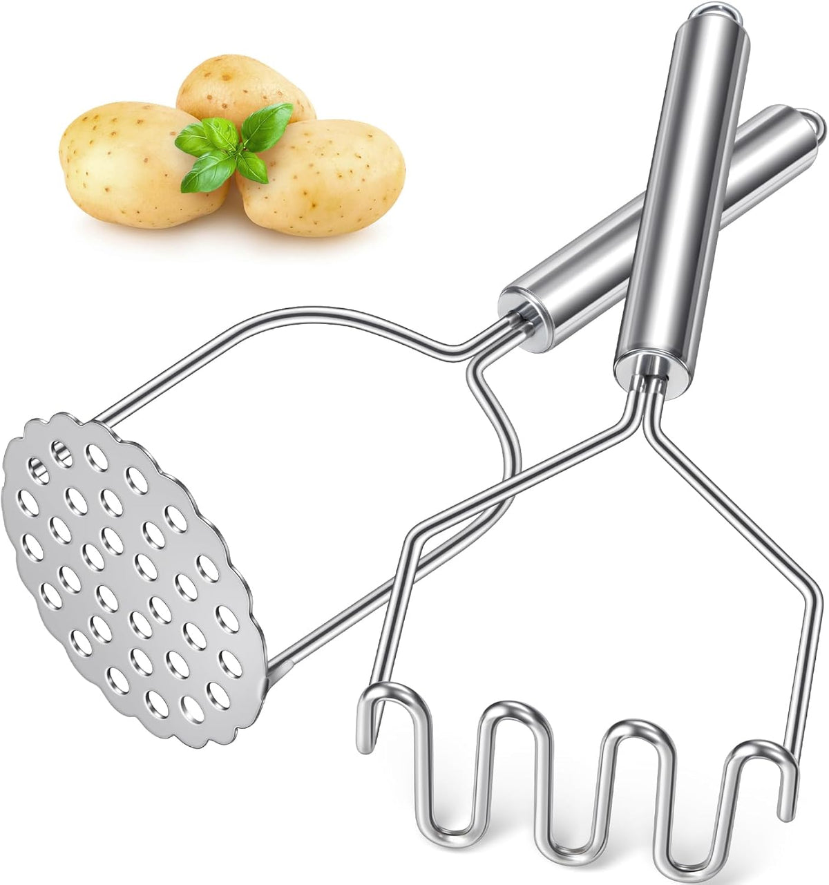 Potato Masher,  2 Pack Stainless Steel Integrated Kitchen Tool Food Masher for Potatoes, Vegetables, Berries, Fruits, Baby Food, Avocado