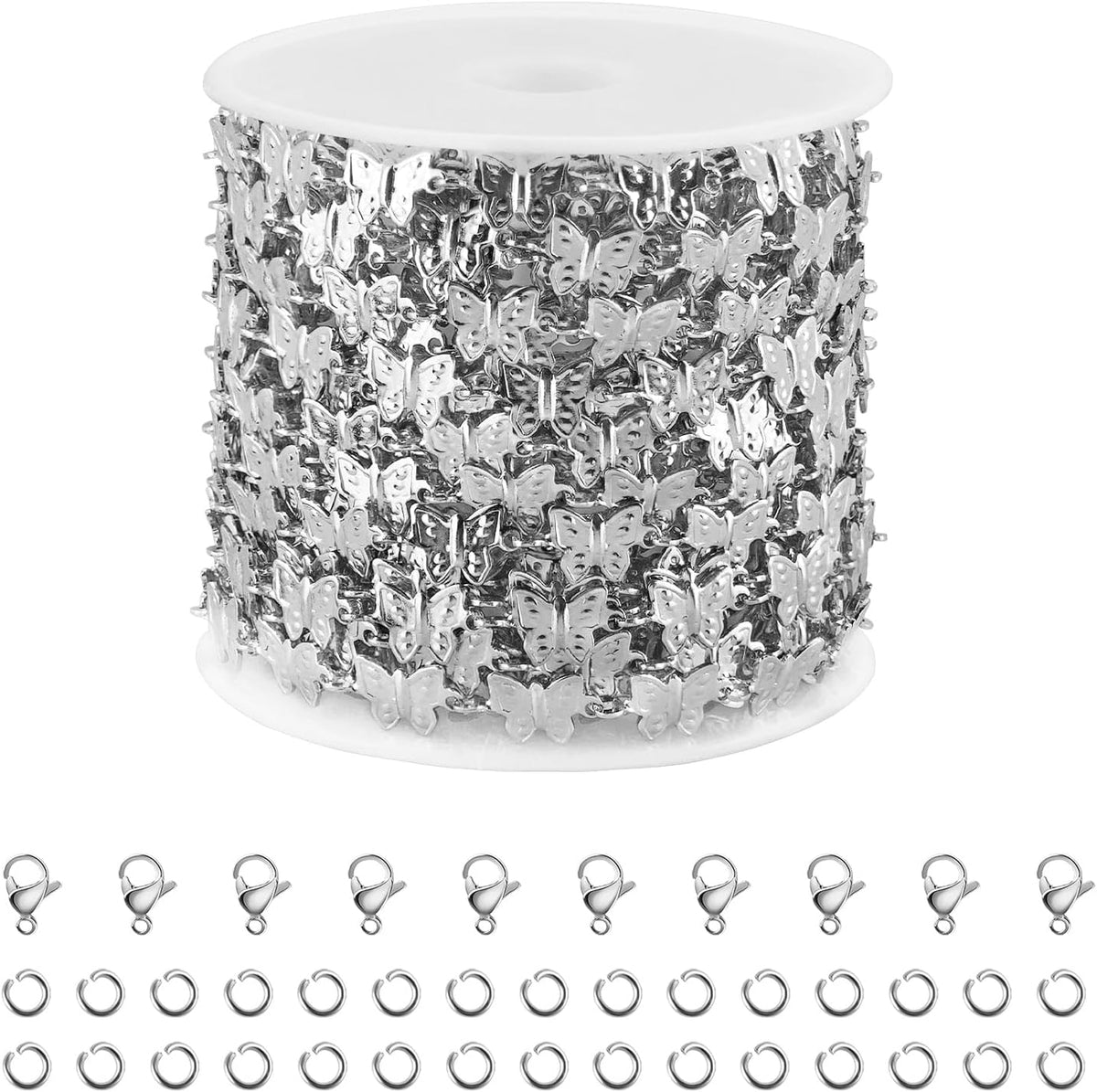 16.4 Feet Butterfly Chain for Jewelry Crafts Making Supply Findings Silver Stainless Steel Jewelry Chains with Connectors for Necklace Earring DIY