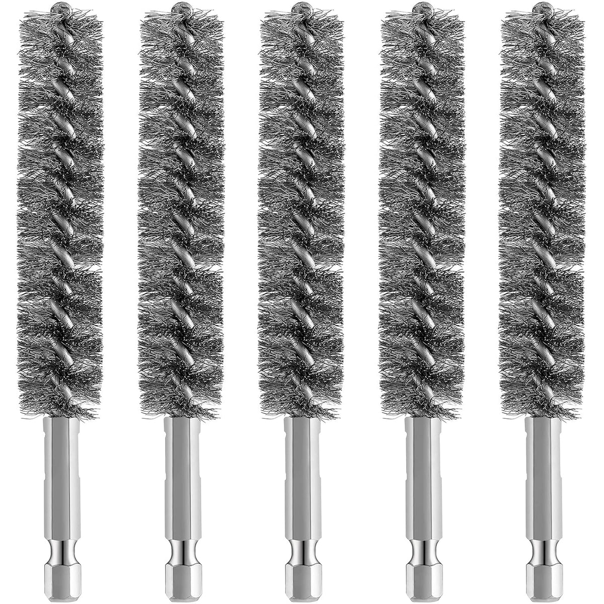 Bore Brush Bristles Wire Brush for Power Drill Cleaning Wire with Hex Shank Handle for Power Drill Cleaning(5 Pieces,Stainless Steel)