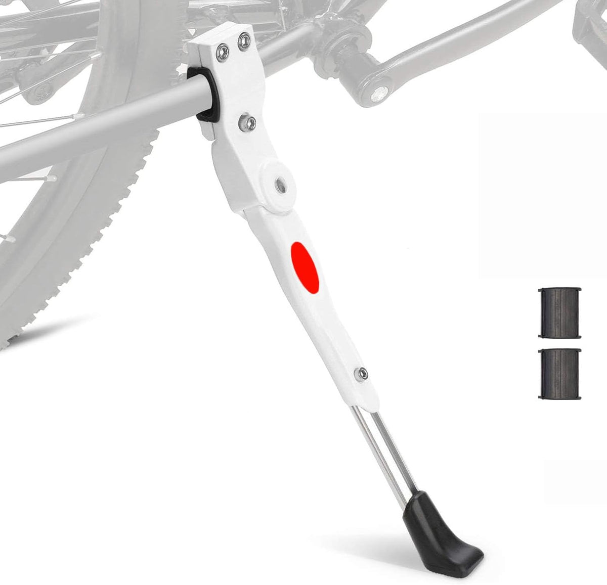 Bike Kickstand, Adjustable Alloy Aluminum Bicycle Kickstand for Road Mountain Bike, Fit 20" 24" 26" Wheels, White