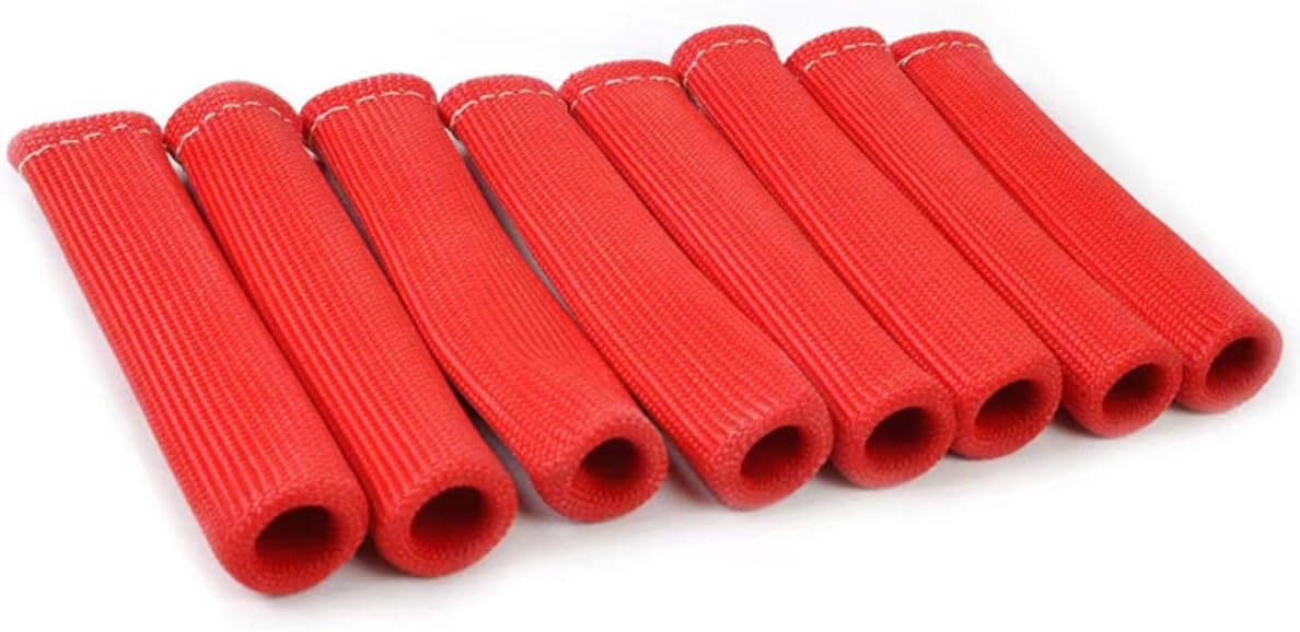 Spark Plug Wire Boots Protector Sleeve, 2500 Degree Spark Plug Wire Heat Shield Sleeve Cover for SBC BBC 350 454, 6 Inch Spark Plug Wire Heat Insulation Cover Wrap for Car Truck (Red, 8PCS)