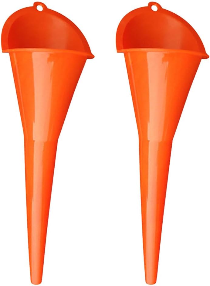 2PCS Long Neck Oil Funnels, Multi-Purpose Spill Saver Funnel, Plastic Funnel for Filling Automotive Oils Lubricants Engine Oils Water Diesel Fuel Kerosene and Other Liquids (2 Orange)