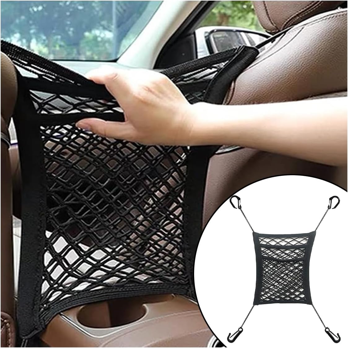 Universal Car 3-Layer Mesh Organizer Bag, Auto Seat Back Pocket Stretch Net Storage, SUV