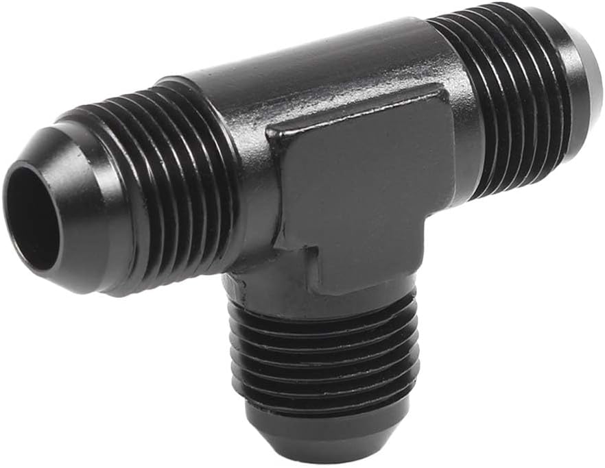 6AN Male Flare Tee Fitting Adapter, Black Anodized T Fuel Hose Union Fitting Adapter, Aluminum Thread Flare Tee Quick Connect Fuel Line Adaptor (6AN)