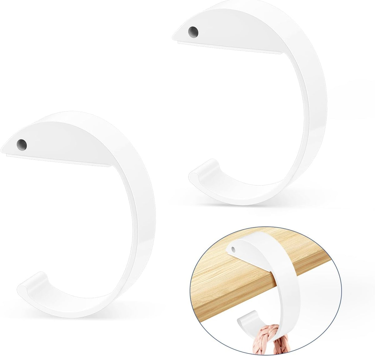 2PCS C Shape Purse Hook for Table, Headphone Hanger, Aluminum Alloy Desk Heavy Duty Handbag Hook for Organizing Desktop Storage Items (White)