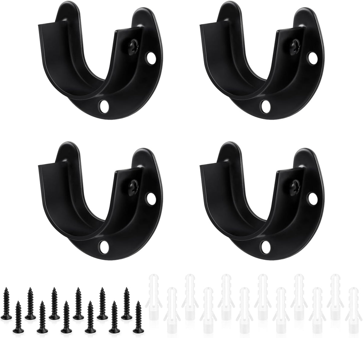 4 Packs Stainless Steel Wardrobe Bracket U-Shaped Rod Socket Flange 1-1/4" Diameter Heavy Duty ClosetBrackets End Supports for Closet Rod with Screws (Black)