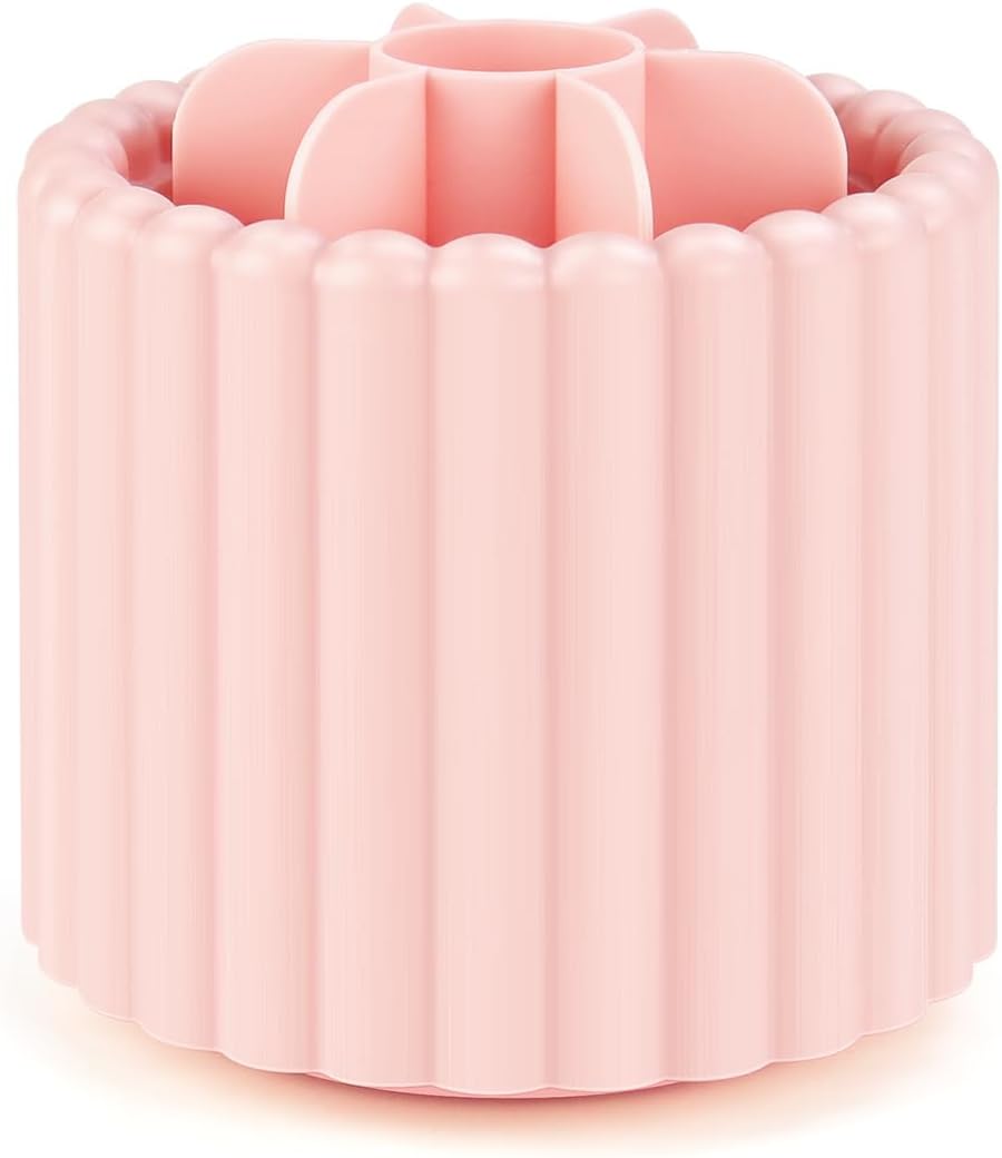 1 Pack 360° Rotating Makeup Brush Organizer, 7 Slot Make up Brush Holder for Vanity, Dresser, Desk (Pink)