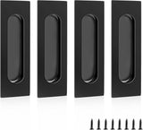 Black Sliding Closet Door Handles Recessed Finger Flush Pulls Stainless Steel Handles Closet Door Pulls(4 Pack 4.72 Inch)