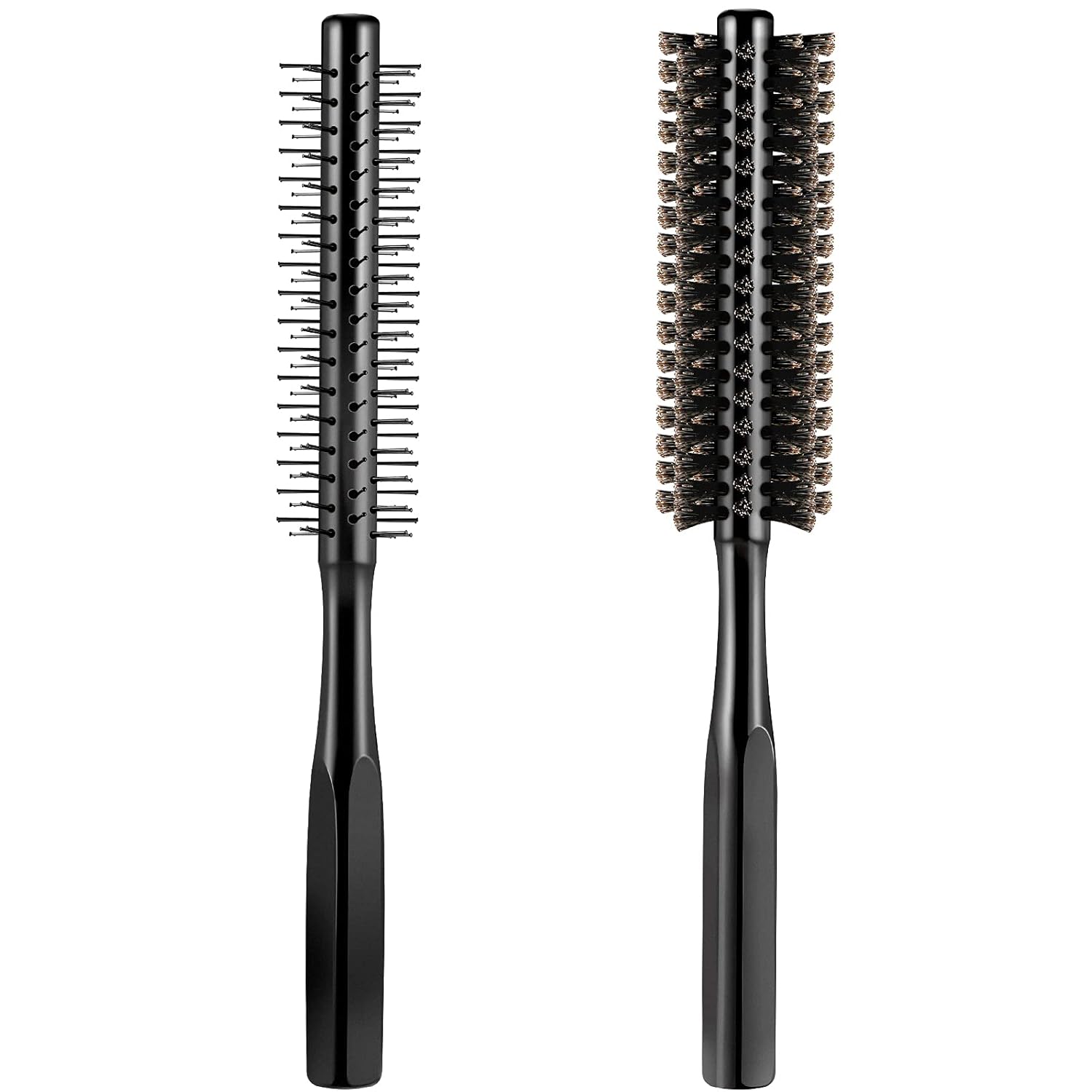 2 Pieces Thick Round Hair Comb Bristle Blow Drying Hairbrush Small Brush Short Hair Massage Comb Head Massage Round Brush Roll Hairbrush for Wet or Dry(Black)
