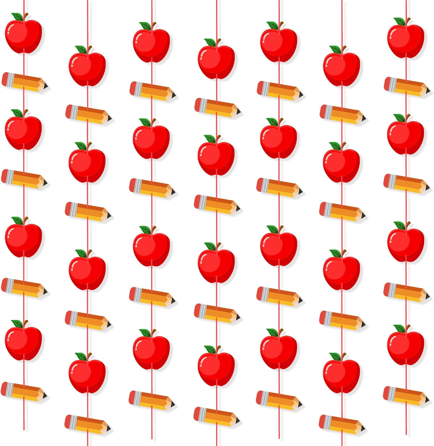 4 Strings Pencil Apple Garland Banner Welcome Back to School Decorations for Classroom Office Photo Props First Day of School Decorations Classroom Decor