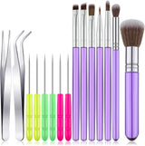 15 Pcs Decorating Brushes Tool Set, Include Cookie Pastry Brush Cookie Scriber Needles Sugar Stir Needles Elbow and Straight Tweezers for Biscuit Cake Fondant Decor Supplies(Purple)