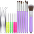 15 Pcs Decorating Brushes Tool Set, Include Cookie Pastry Brush Cookie Scriber Needles Sugar Stir Needles Elbow and Straight Tweezers for Biscuit Cake Fondant Decor Supplies(Purple)