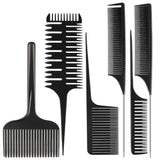 6 Pcs Highlighting Hair Combs Set, 3-way Hair Sectioning, Dyeing, Rat Tail Lifting Comb for Weaving Foiling Sectioning Coloring, Black