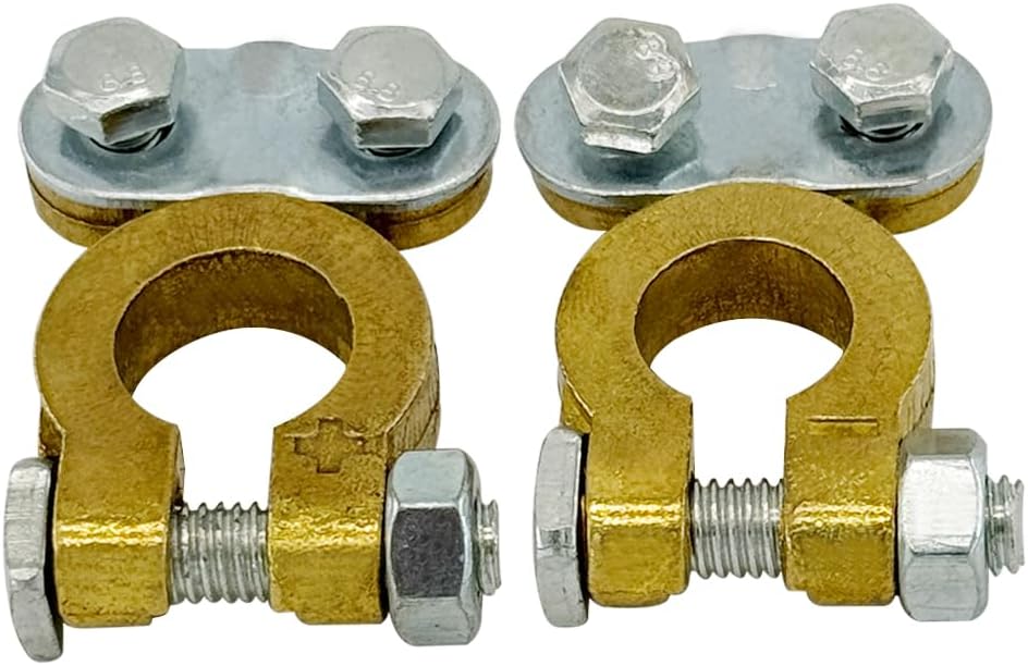 Brass Battery Terminal Connector Clamps, Top Post Battery Terminals Set for Marine Car Boat RV Vehicles (1 Pair)