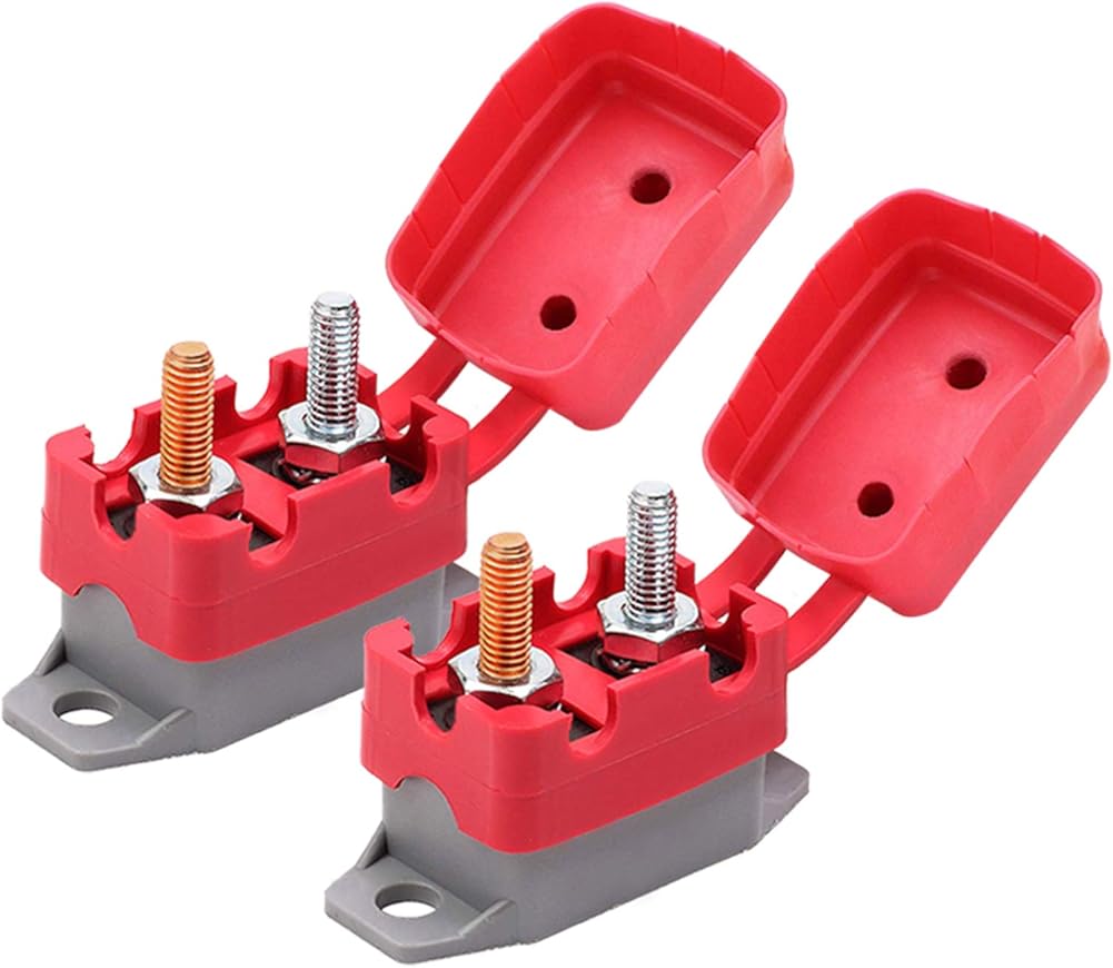 DC 12V - 24V Automatic Reset Circuit Breaker with Cover Stud Bolt for Automotive and More (20A, 2Pcs)