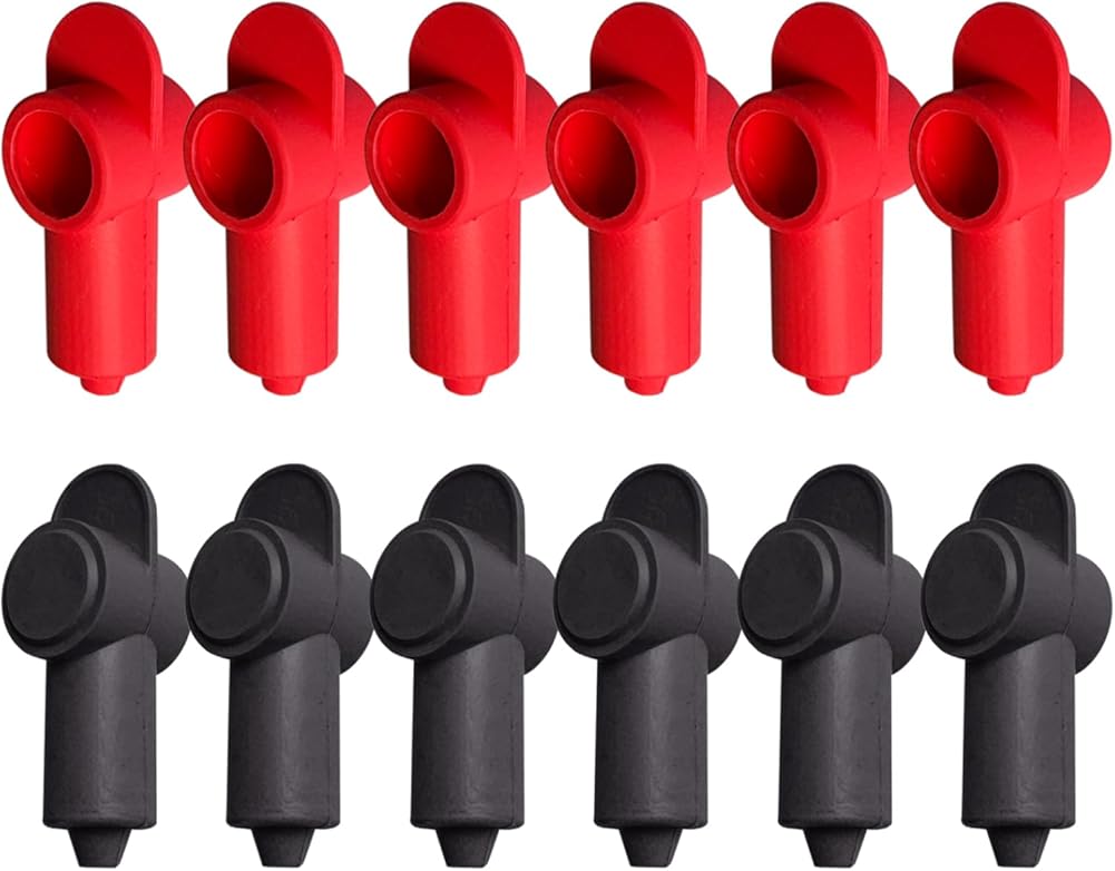 12 Pcs Silicone 1/4", 5/16" Stud Terminal Covers, Flexible Post Terminal Cover Protector Boot for Battery Power & Ground Junction Block Post, Fits 16-6 Gauge Wire (Red & Black)