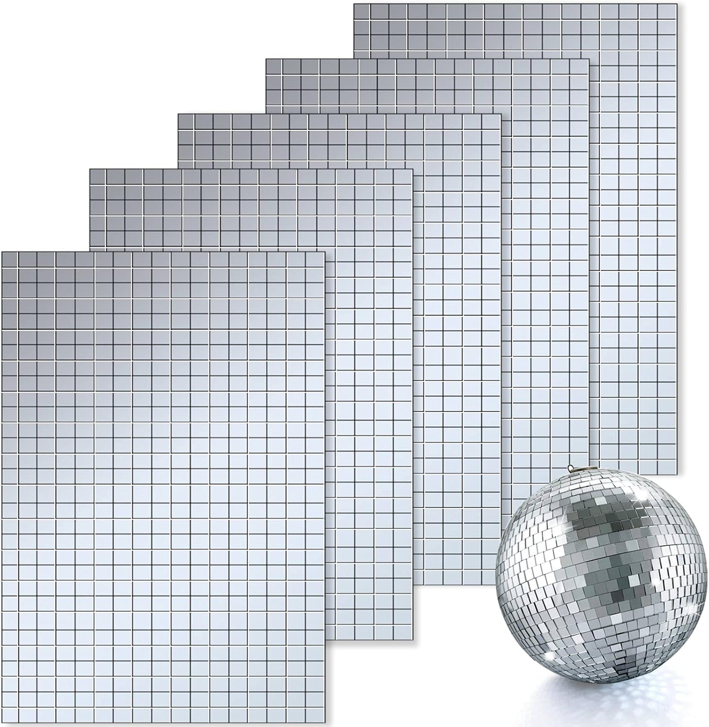 3600 Pieces Mirror Mosaic Tiles Self Adhesive Disco Mirror Tiles Disco Ball Stickers Square Glass DIY Tiles for Craft Decorate, DIY Hat, Art Collage, Indoor Outdoor Decoration