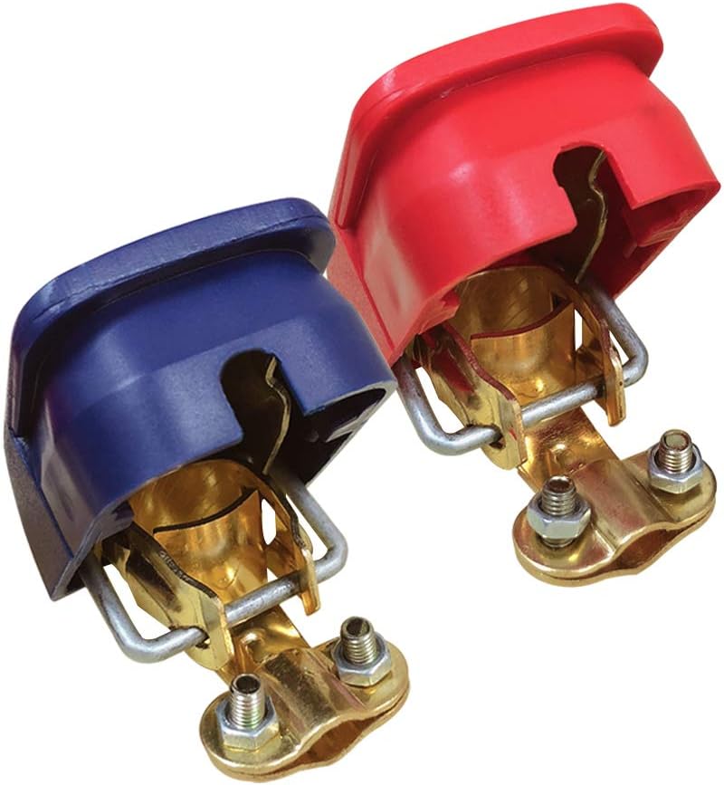 Quick Release Brass Battery Terminal Clamps, Quick Disconnect Battery Terminals with Red and Blue Cover for Top Post Battery (1 Pair)