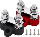 5/16" Dual Studs Power Distribution Block, M8 Bus Bar 12V 200A Battery Junction Post Terminal Marine Busbar Distribution Block (Red and Black)