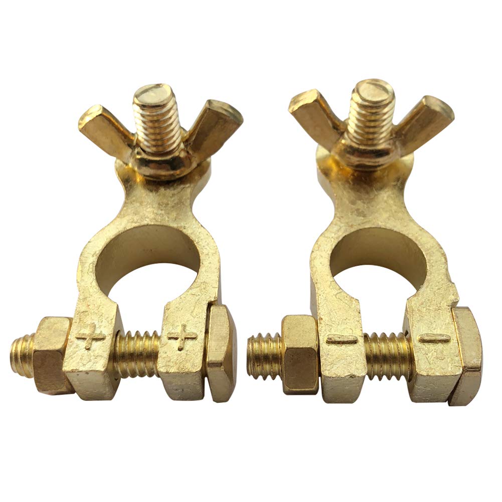 Brass Battery Terminals Connectors Clamp,  Top Post Battery Terminal for Car and Boat (1 Pair)