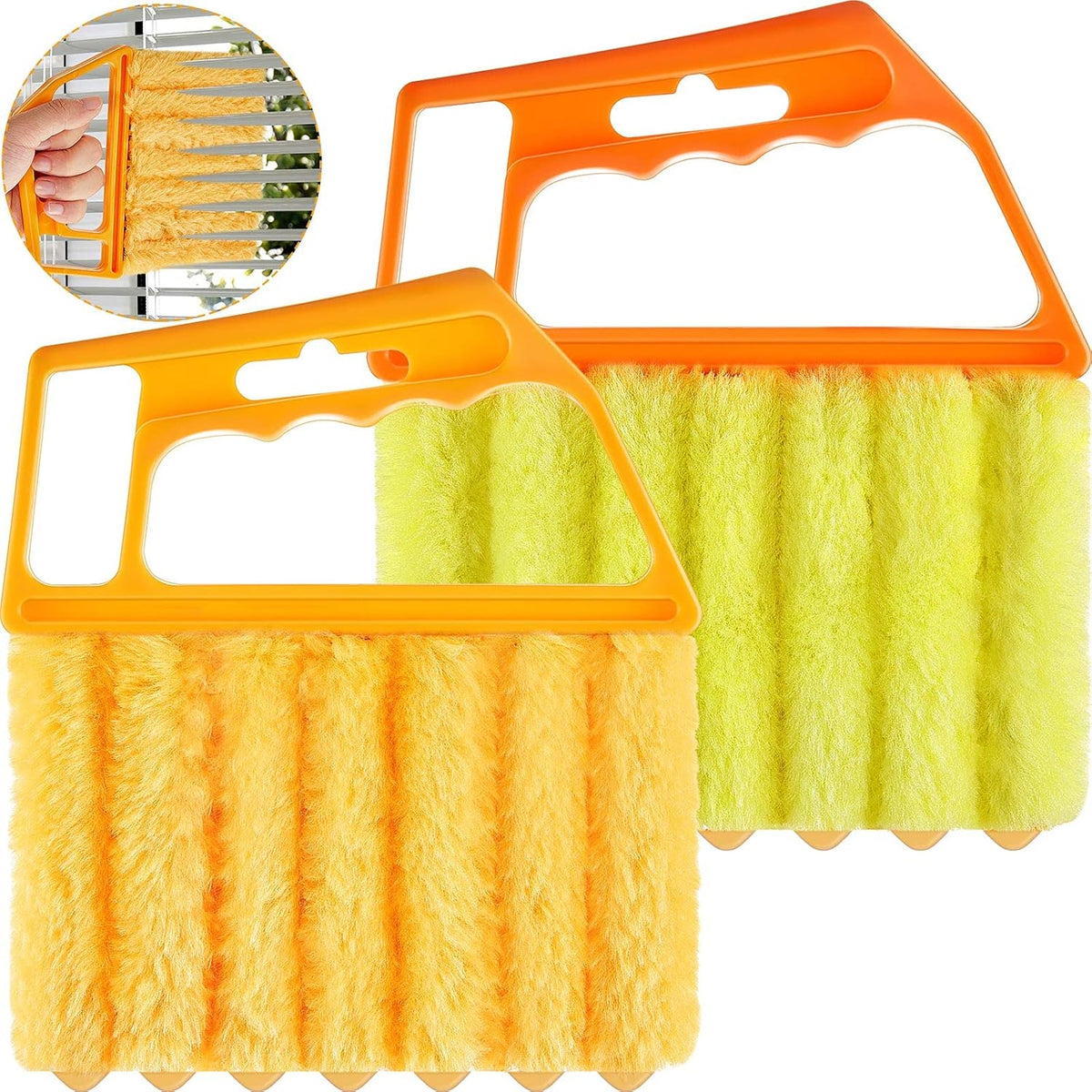 2 Pcs Window Venetian Blind Cleaner Duster Tool Washable 7 Fingers Dusting Cleaner and Air Vent Shutter Brush Blinds Air Conditioner Fan Duster Dirt Housekeeping Tool (Orange Handle)