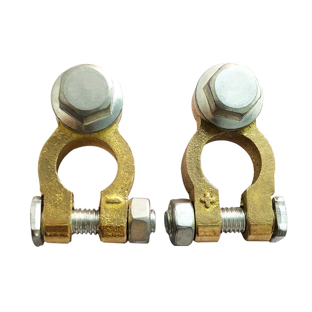 Brass Battery Terminal Connector Clamps,  Top Post Battery Terminals Protector Set for Marine Car Boat RV Vehicles (1 Pair)