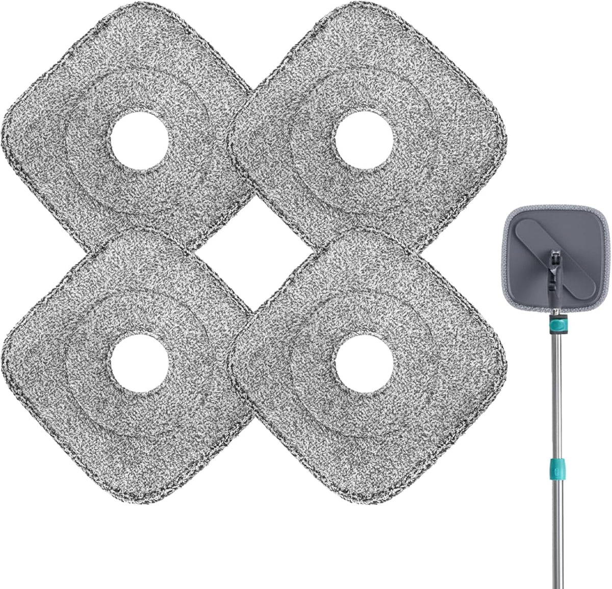 4 Pack Square Reusable Microfiber Mop Pads Fit for True & Tidy Spin Mop, Machine Washable Refill, Super Absorbent and Durable for Deep Cleaning, 9x9 Inch
