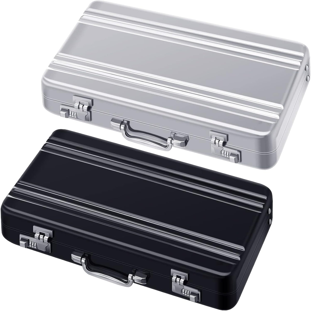 2 Pcs Business Card Holder Suitcase Aluminum Business Card Case with Waterproof Pocket Credit Holder for Men Organizer ID Aluminum Briefcase Gift for Woman(Black, White)