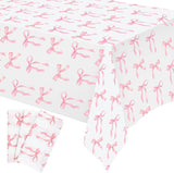 3 Pcs Pink Bow Table Cloth 54 x 108 Inch Coquette Bow Table Cover Rectangle Pink Tablecloth Disposable Tablecovers Coquette Party Decorations for Wedding Engagement Bridal Birthday Decor