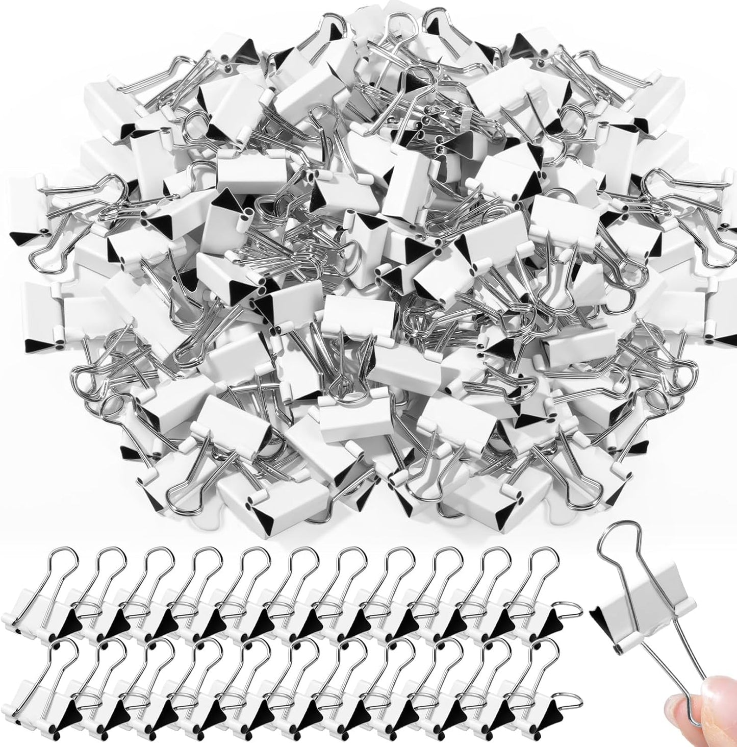 100 Pack 0. 75in/19mm White Metal Binder Clips Bulk Medium Reusable Fold Back Binder Clips Paper Clamps Spring Steel Sturdy for Home Office School Supplies