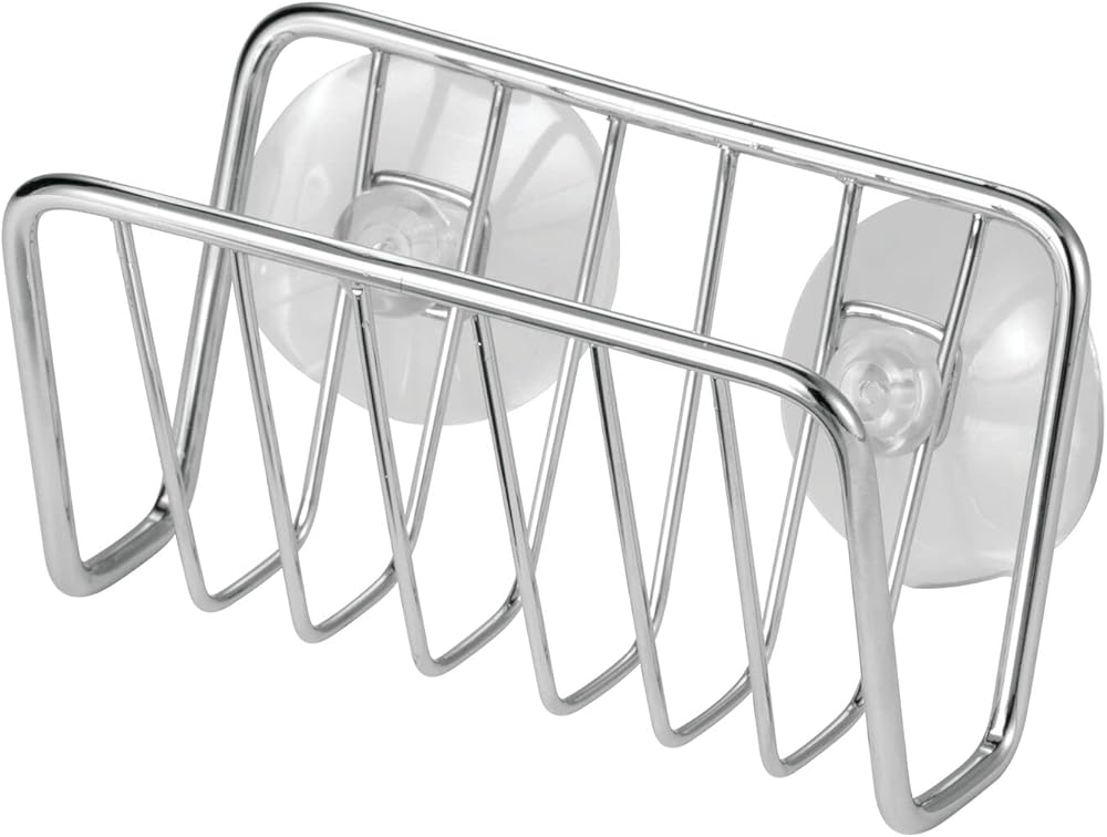 Metal Sponge Holder for Kitchen Sink with Suction Cups - Small Holder for Sponges in the Kitchen or Soap Holder in the Bathroom - Quick Drying Open Wire Basket - Ronde Collection - Chrome