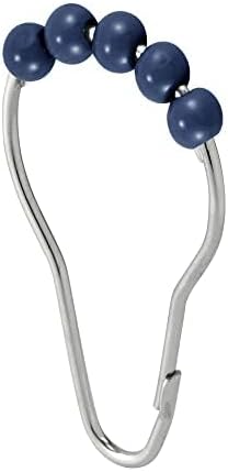 Steel Metal Easy-Glide Roller Ball Shower Curtain Rings - Bathroom Shower Curtain and Curtain Liner Rolling Ring Hooks for Shower Rod, Guest Bath and Powder Room - 12 Rings - Navy Blue