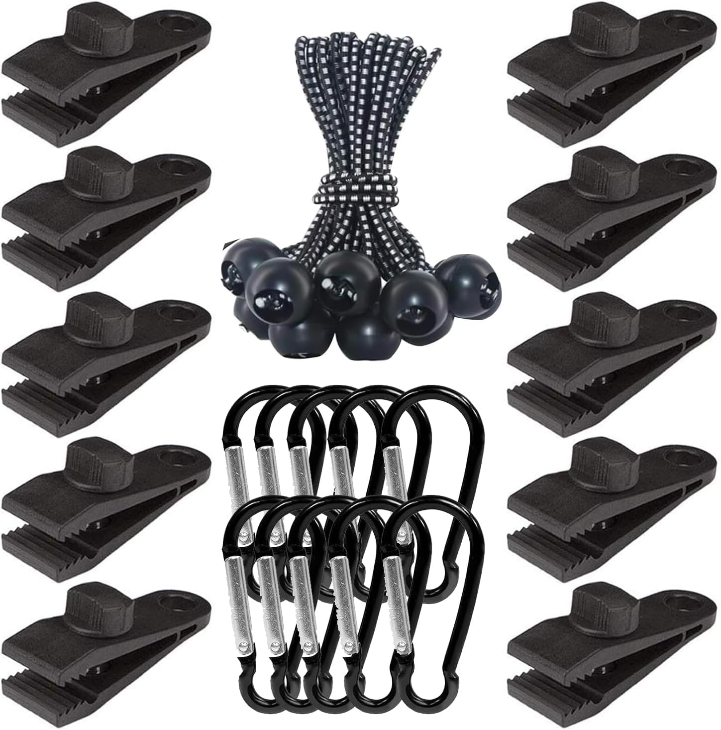 30-Pack Heavy Duty Lock Grip Tarp Clips with Adjustable Screw | Shark Teeth Design, Bungee Cords & Carabiners | Secure Cover for Camping, Pool Covers, Awnings, Canopies (PA Material, 0.25" Thickness)
