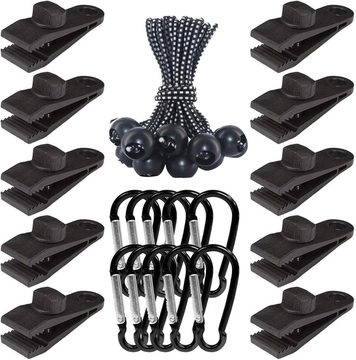 30-Pack Heavy Duty Lock Grip Tarp Clips with Adjustable Screw | Shark Teeth Design, Bungee Cords & Carabiners | Secure Cover for Camping, Pool Covers, Awnings, Canopies (PA Material, 0.25" Thickness)