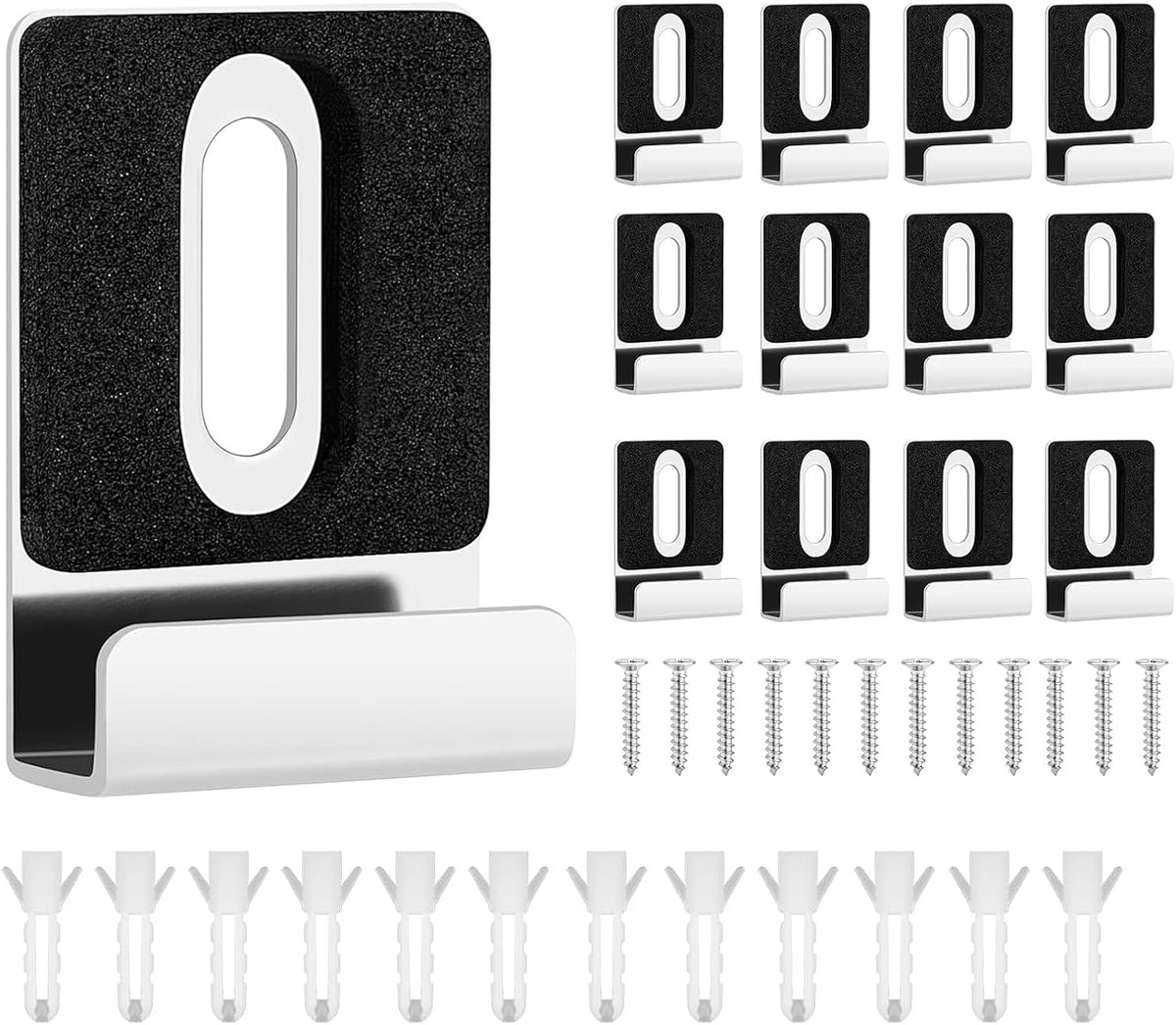 12 Pack Heavy Duty Metal Mirror Clips Kit with Screws & Rubber Pads for Frameless Mounting - Wall Tile Billboard Mirror Hanger Hardware (Silver)