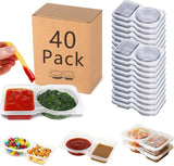 40 Sets Reusable Snack Containers, 2-Compartment Dipping Containers with Lid for Refrigeration, Portion Control, Outdoor Takeaway Sauce Dip Case