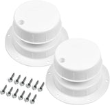 White RV Roof Vent Cover Kit 2-Pack with Screws – Universal Fit for 1" to 2-3/8" OD Pipes – Compatible with Trailers, Campers, Motorhomes