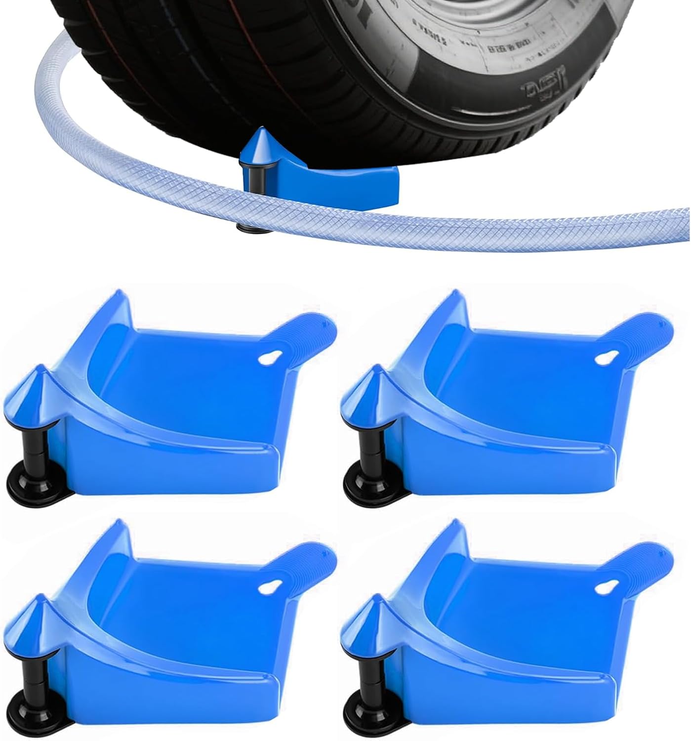 4 Pcs Car Hose Guide, Tire Hose Roller for Car Washing, Detailing Tire Hose Guide Preventing Pressure Washer Hose Stuck Under The Wheels, Plastic Wash Tool to Avoid Snagging(Blue)