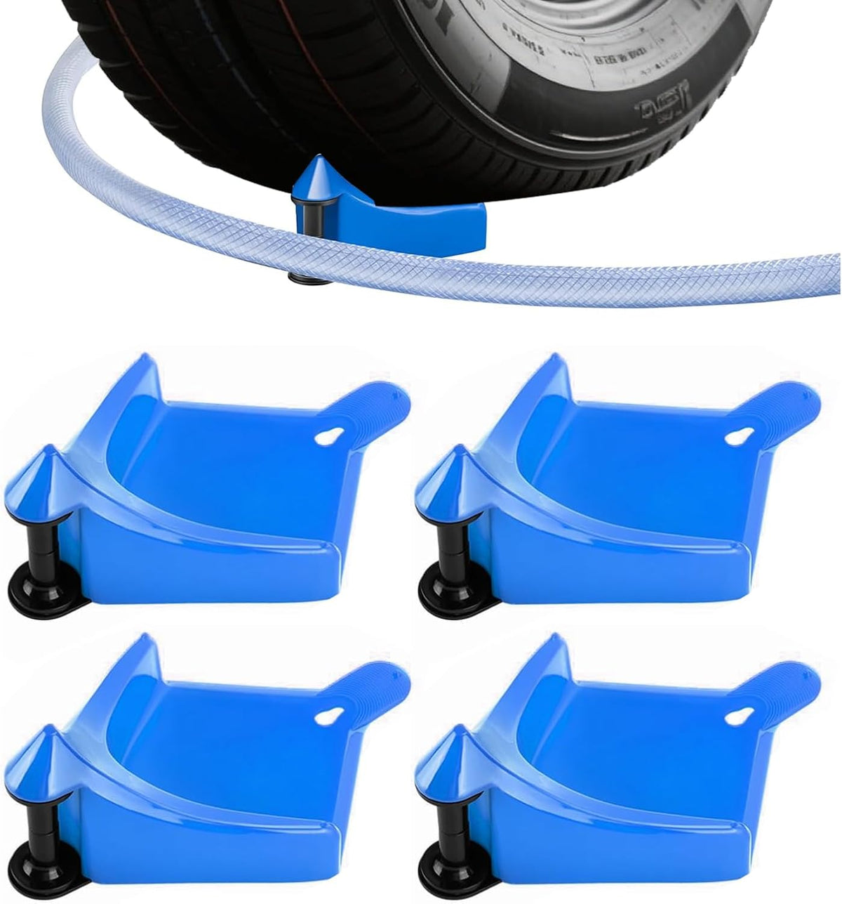 4 Pcs Car Hose Guide, Tire Hose Roller for Car Washing, Detailing Tire Hose Guide Preventing Pressure Washer Hose Stuck Under The Wheels, Plastic Wash Tool to Avoid Snagging(Blue)