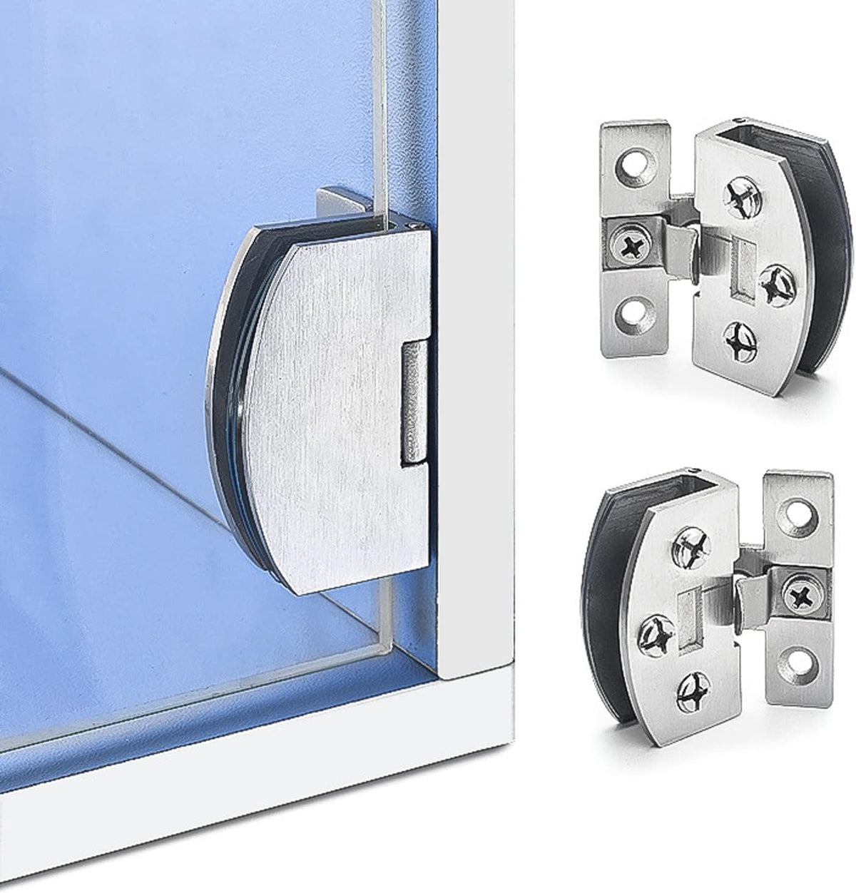 2 Pcs Glass Doors Hinge Cupboard Showcase Wine Cabinet Clamp Gate Hinges Without Drilling (Small)