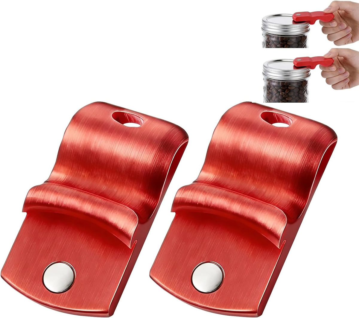 2pack Canning Jar Opener with Magnets, Mason Jar Opener For Canning Lids, for Regular and Wide Mouth Lids, Powerful Magnet for Easy Refrigerator Storage, Releases Vacuum Seal–(red)