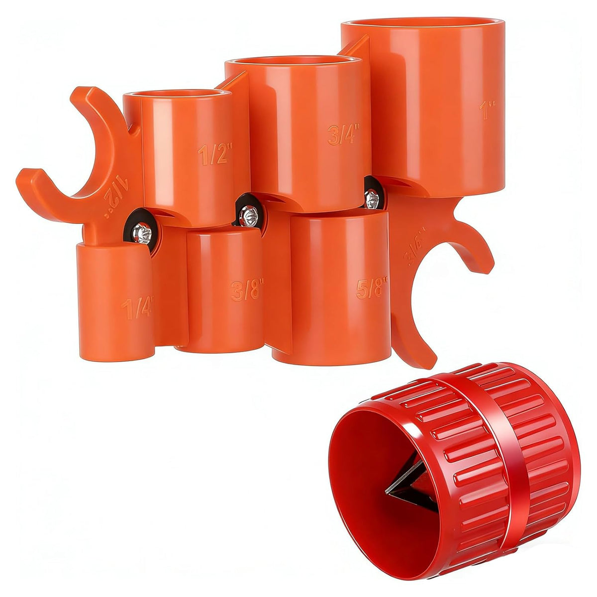 1/4'' - 1'' Depth Gauge and Pipe Deburring Tool Kit, 1/8'' to 1-5/8'' Inner Outer Reamer Pipe Tubing Chamfer Tool for PVC PPR Brass CPVC PE-RT Aluminum