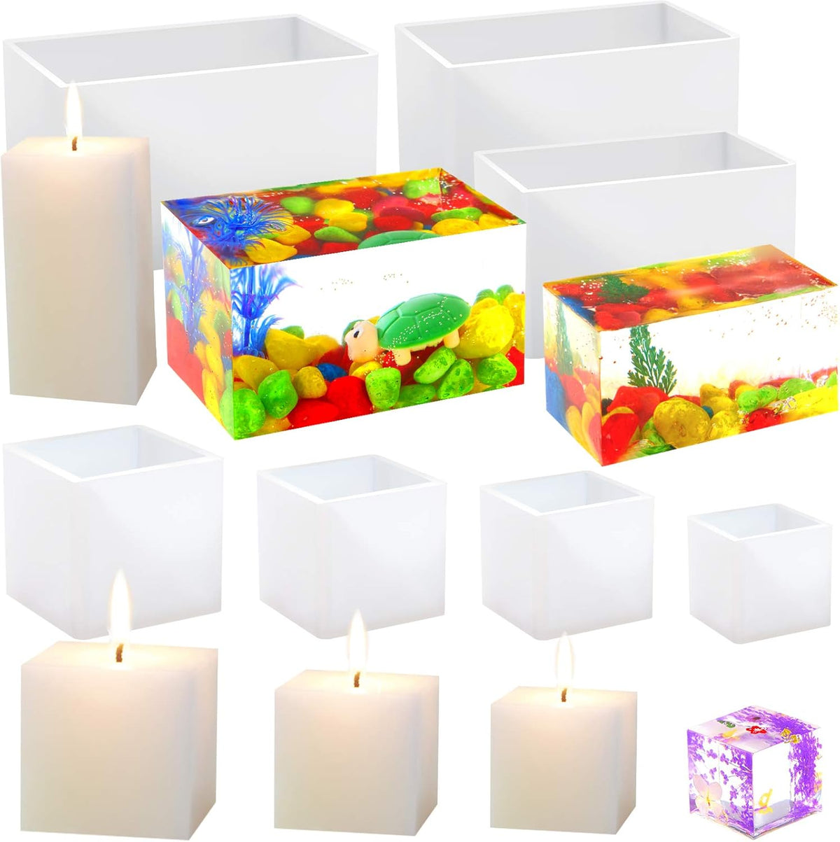 7 Pieces Square Resin Molds Rectangle Resin Molds Candle Mold Cube Casting Molds for Insect Specimen Coaster Flower Pot Candle Soap Jewelry Holder Interior Design DIY Making Craft, 7 Sizes