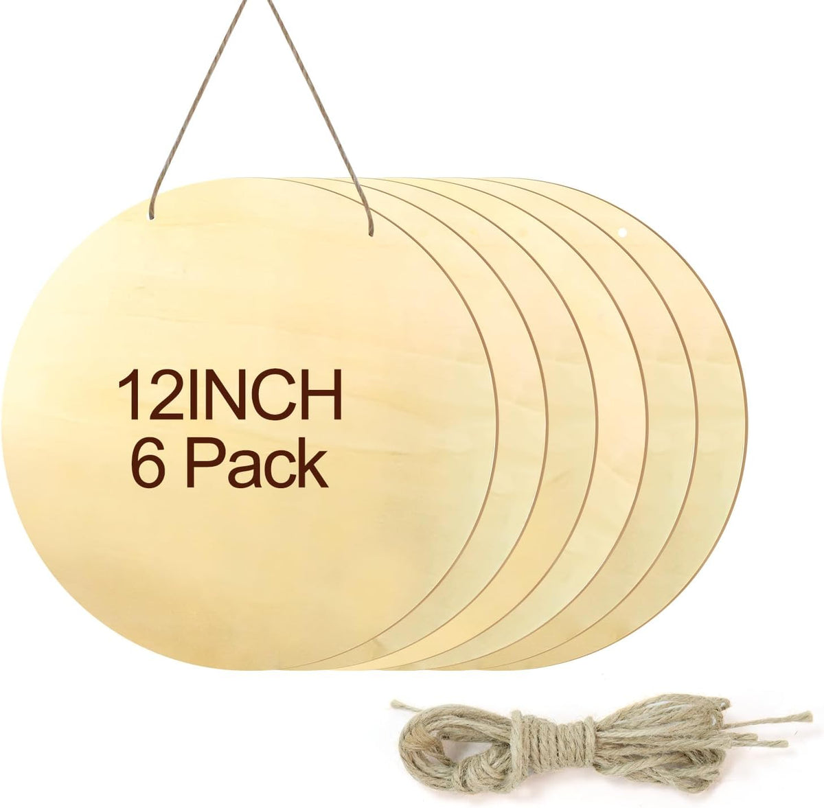 6Pack 12 Inch Round Wooden Discs for Crafts, DIY Projects, Wooden Door Hanger Signs, and Painting,Holiday Decorations