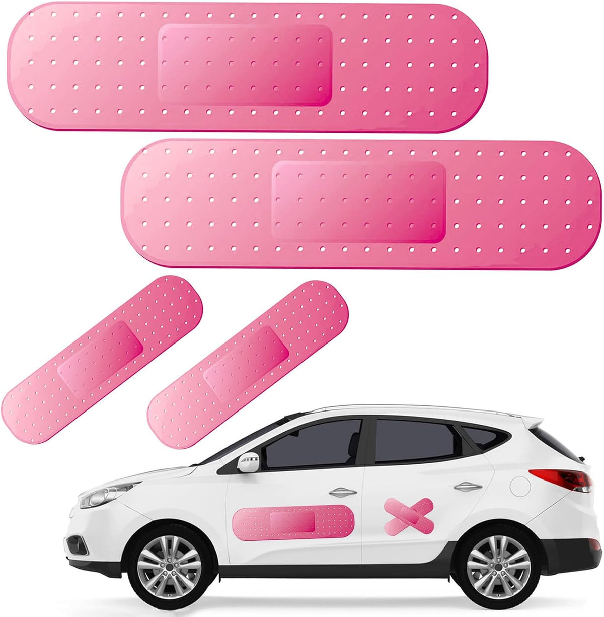 4pcs Funny Car Band Aid Sticker for Car Damage, 10/24in Giant Band Aid Car Decals for Cover Dent Crack and Scratch, Car Bumper Sticker, Large Vehicle Body Bandage (Pink 2pcs Large and 2pcs Small Size)